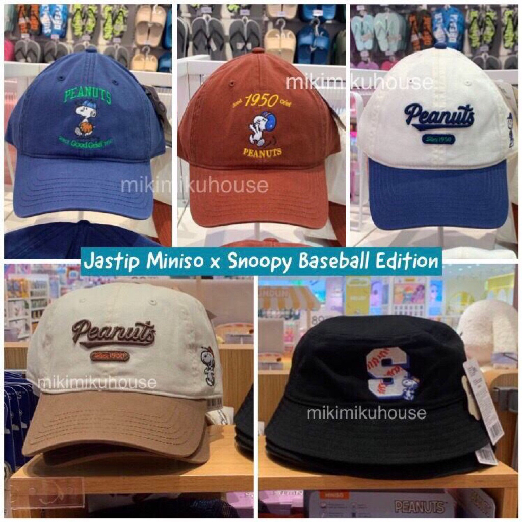 READY MINISO SNOOPY TOPI BASEBALL SNOOPY PEANUTS 75TH yg BALLCAP BUCKET HAT BALL CAP UNISEX SNOOPY S