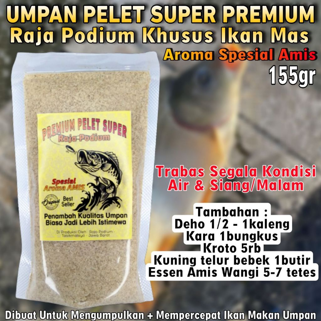 Umpan Pelet Khusus Ikan Mas Raja Podium Aroma Spesial Super Amis 155gr Paling Jitu, Umpan Ikan Mas S