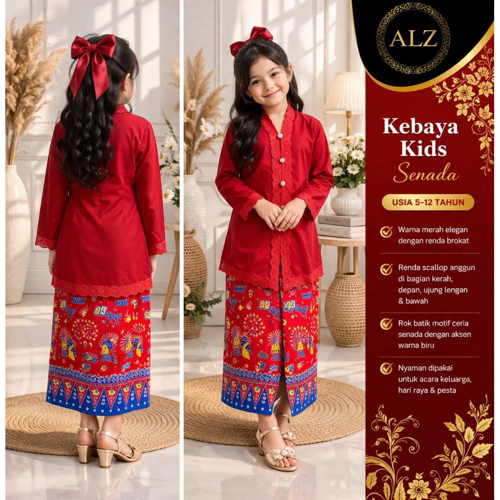 Setelan Kebaya Encim Renda Polos // Kebaya Encim Betawi Anak // Kebaya Kartini Anak