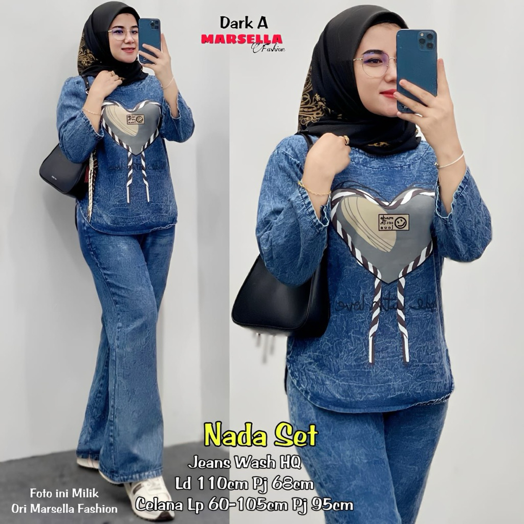 setelan celana jeans wanita terbaru zapa set jeans lentur