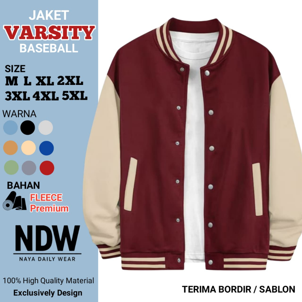 Jacket Varsity Baseball Kancing Polos Pink Putih Pria Wanita Unisex Kekinian