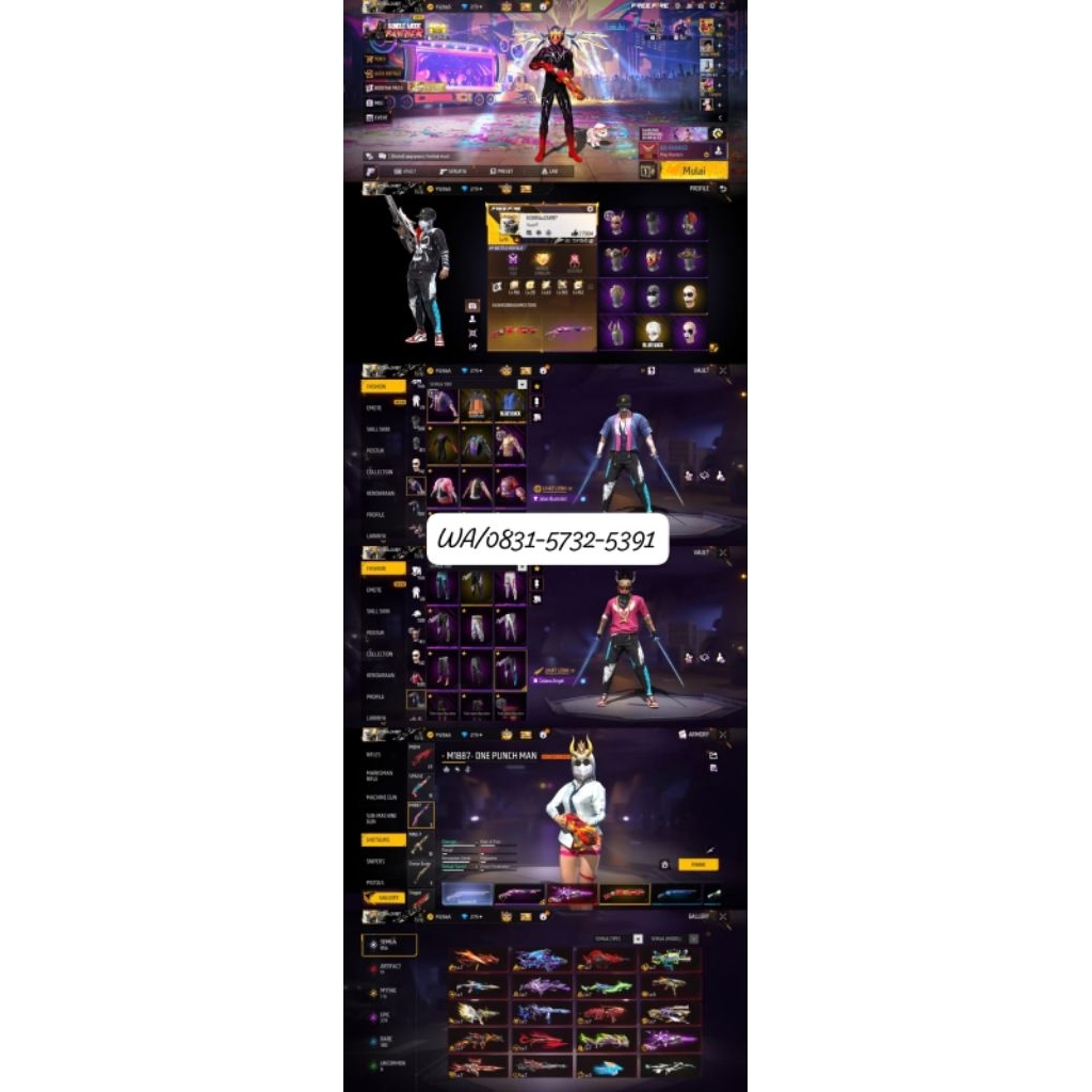 AKUN FF SULTAN-LEVEL TINGGI, SKIN LENGKAP READY AKUN FF MURAH-BAGUS FULL SKIN