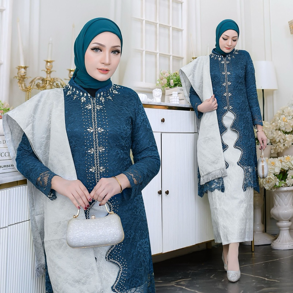 Set Kebaya Tunik Busui Selendang Songket Brokat Payet mewah//kebaya tunik busui//kebaya brokat payet