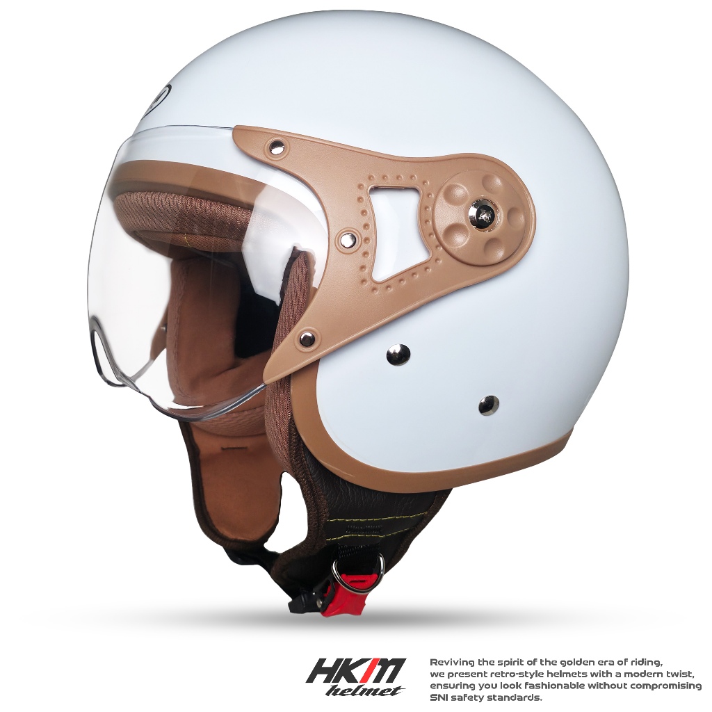 Helm Bogo Retro Pilot HKM Putih | Retro Dewasa Kaca Pilot | Helm Motor SNI Stylish Wanita
