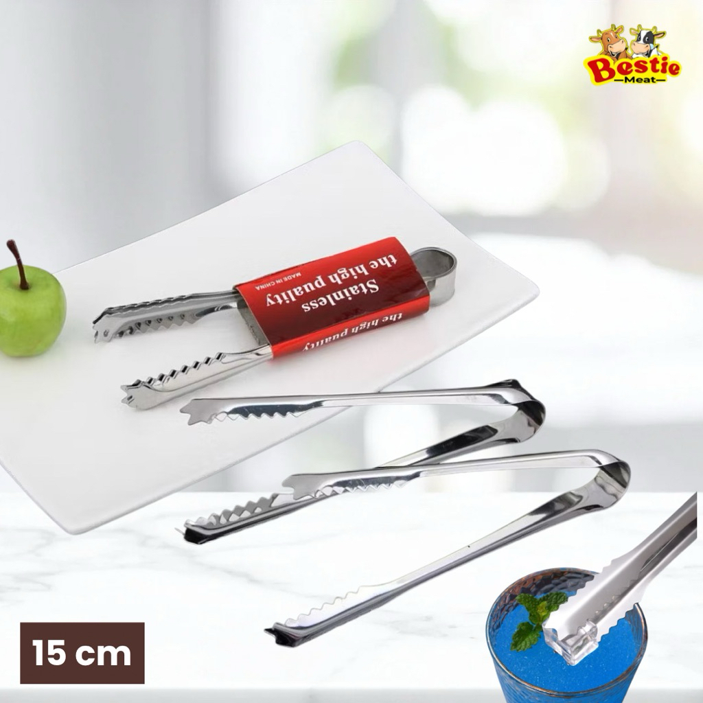 Capitan Daging Stainless Kecil Capitan Es Batu Capit Makanan Panjang 15cm