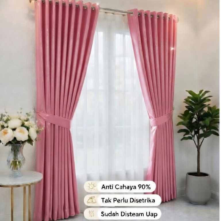 Gorden Jendela Premium Glossy Ungu Biru Muda Pink Mocca Panjang 250 270 Cm