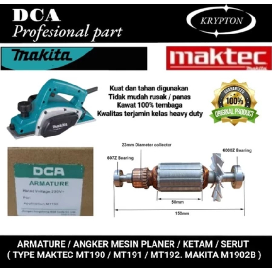 DCA armature angker mesin planer type maktec MT 190 / 191 / 192 . MAKITA M1902B jaminan asli origina