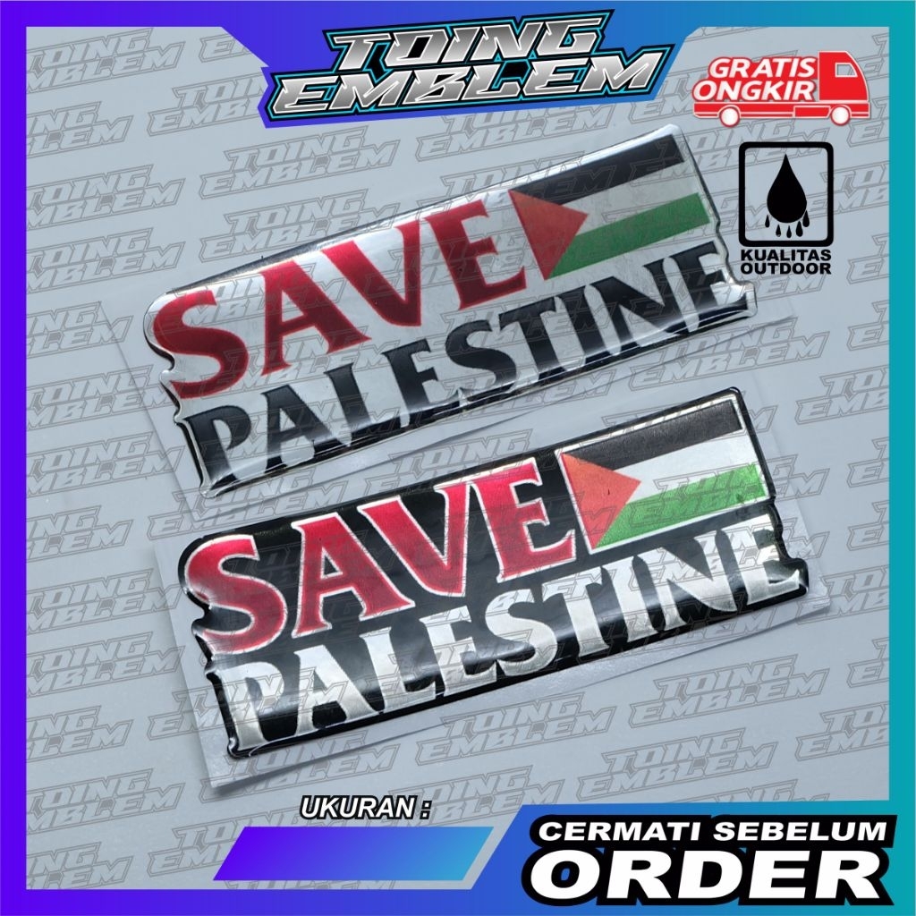 Stiker timbul save palestina / emblem save palestine / stiker 3d save palestine - Hitam