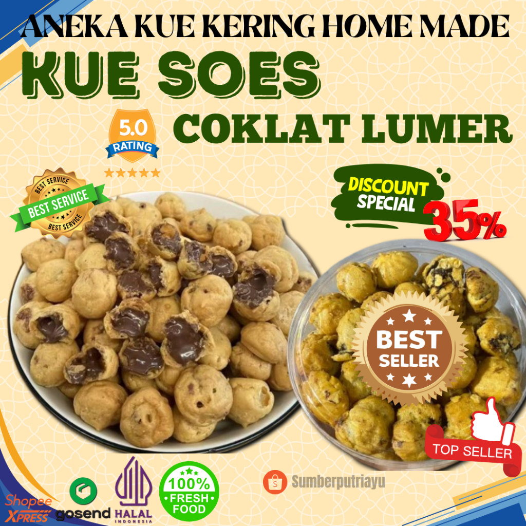 BEST SELLER  Kue Soes Coklat Lumer Isi Coklat Kemasan Toples 250g Soes Kering Coklat Enak Lezat Kue 