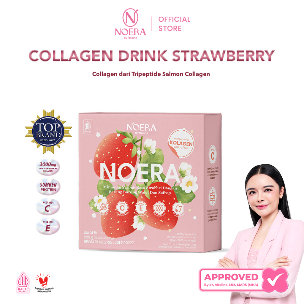 Noera Collagen Drink Strawberry With Birdnest and Safron Extract Improved Formula | 3000mg Tripeptid