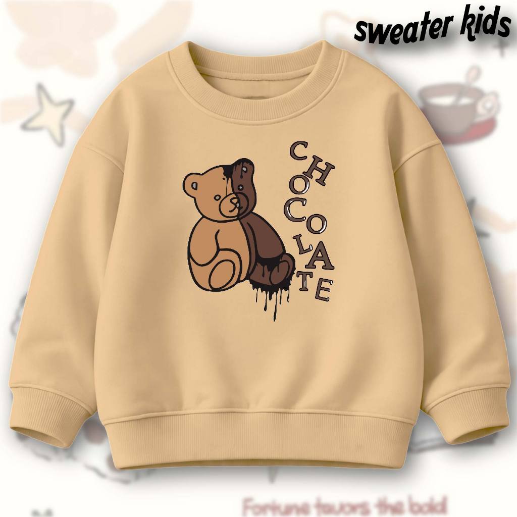 Sweater Crewneck Kids (YUDAZ KIDS) BEAR CHOCO size M-XXL Lakilaki&perempuan Umur 4-15th