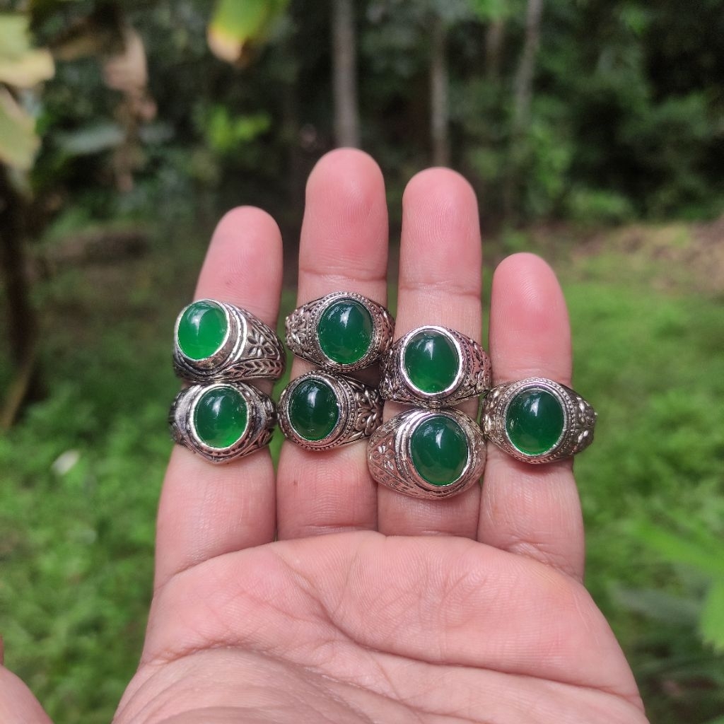 cincin batu akik hijau Garut green botol ring alpaka anti karat