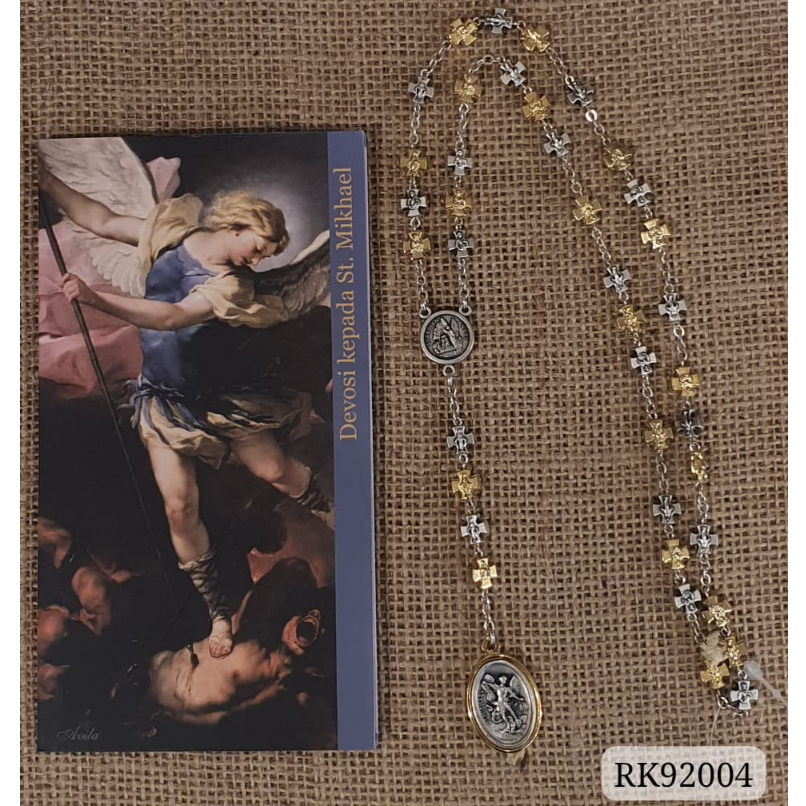 Kaplet St. Michael Cross 2Tone Metal Gold Silver Doa Devosi Katolik