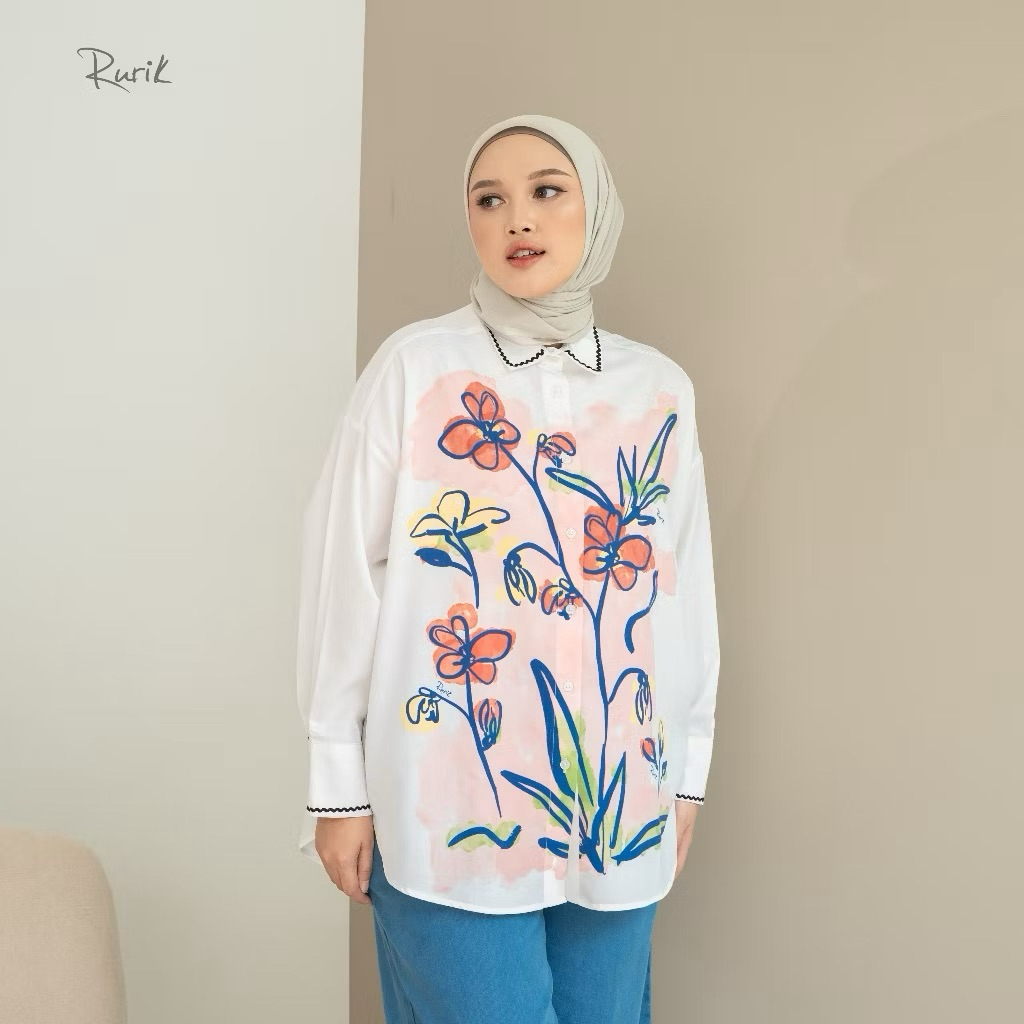 New Rurik Kemeja Wanita Printing Nariga Shirt LXL