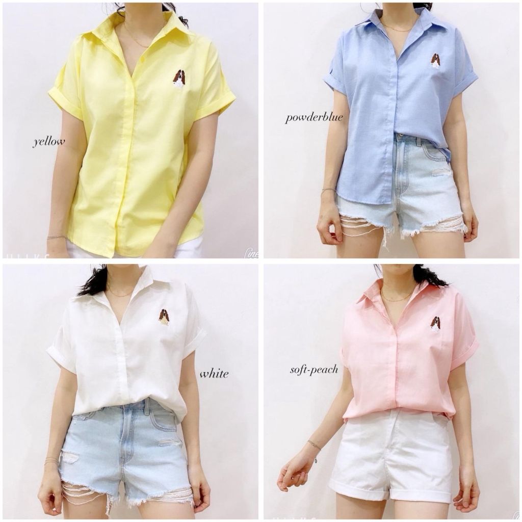 Uxuclo Kemeja batwing Shirt Katun Oxford Premium Bordir HP Lengan Pendek/Kemeja Baju Wanita Lengan P