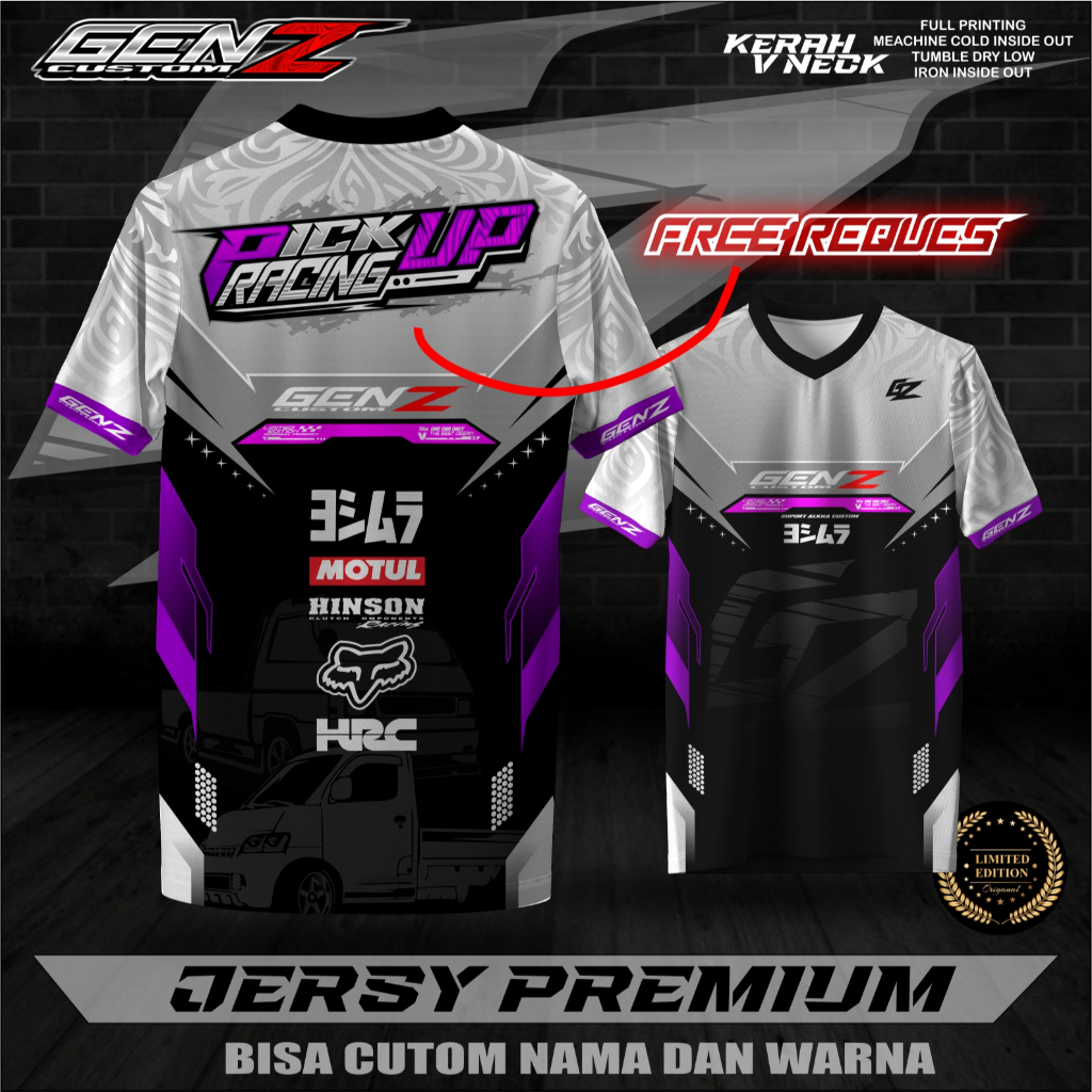 GENZ CUSTOM JERSY RACING  PRIA WANITA- BAJU KAOS RACING CUSTOM PICK UP RACING Full printing bisa uba