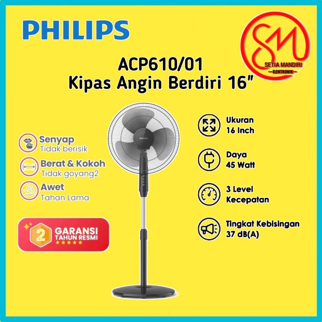 Philips ACP610/01 – Kipas Angin Berdiri 3 Blade 45 Watt Black (Stand Fan) Garansi Resmi 2 Tahun