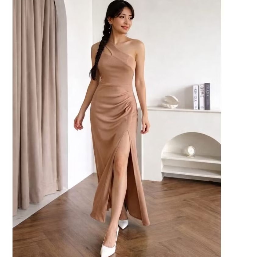 CLARISA DRESS DRESS WANITA SCUBA STRET BELAH PANJANG ELEGAN 2026