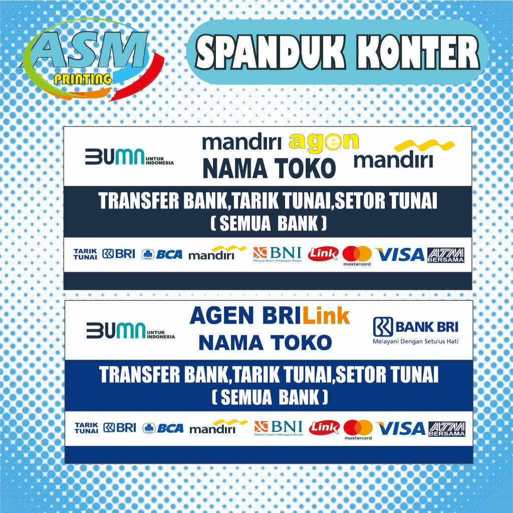 BANNER SPANDUK KONTER AGEN BNI BRI MANDIRI BSI