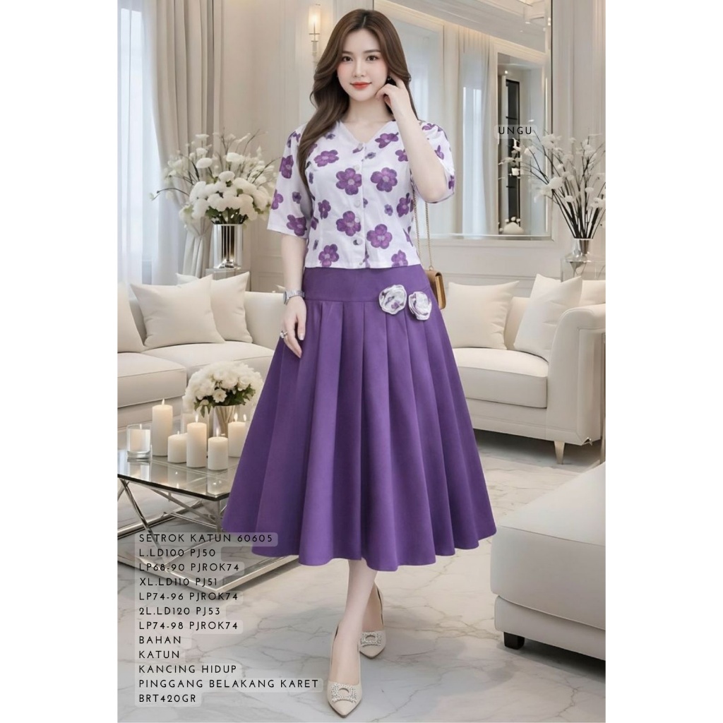 SET ROK WANITA DEWASA 60605 BAHAN KATUN TERSEDIA UKURAN STANDAR DAN JUMBO