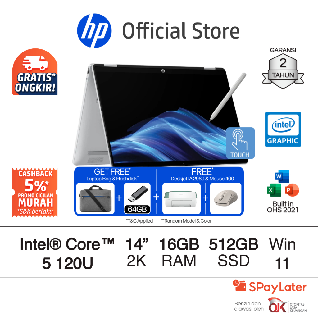 Laptop HP Pavilion x360 2 in 1 - OmniBook 5 Flip [NEW] Intel Core 5 Intel Graphics 16GB RAM 512GB SS