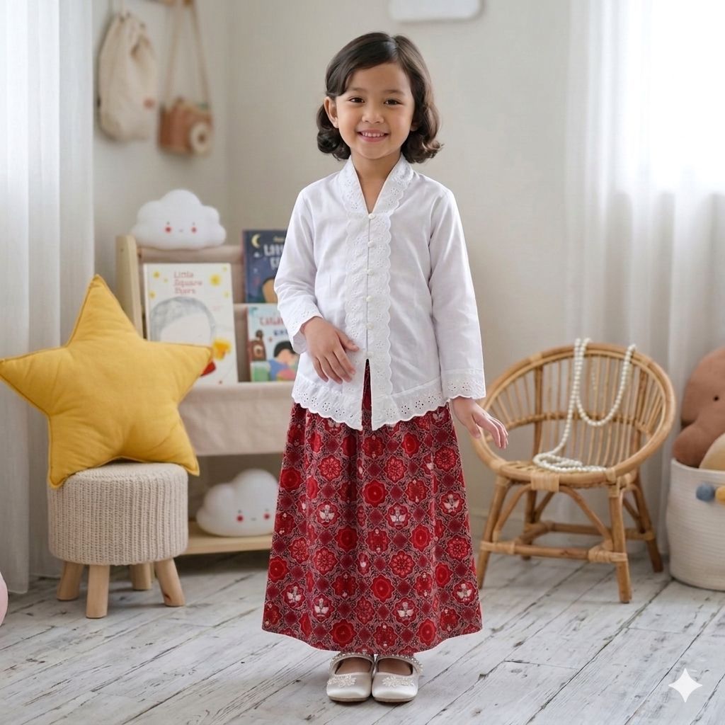 Setelan Kebaya Anak Perempuan Tema Hari Kartini Putih Merah Hijau Hitam Seragam TK SD SMP SMA Baju A