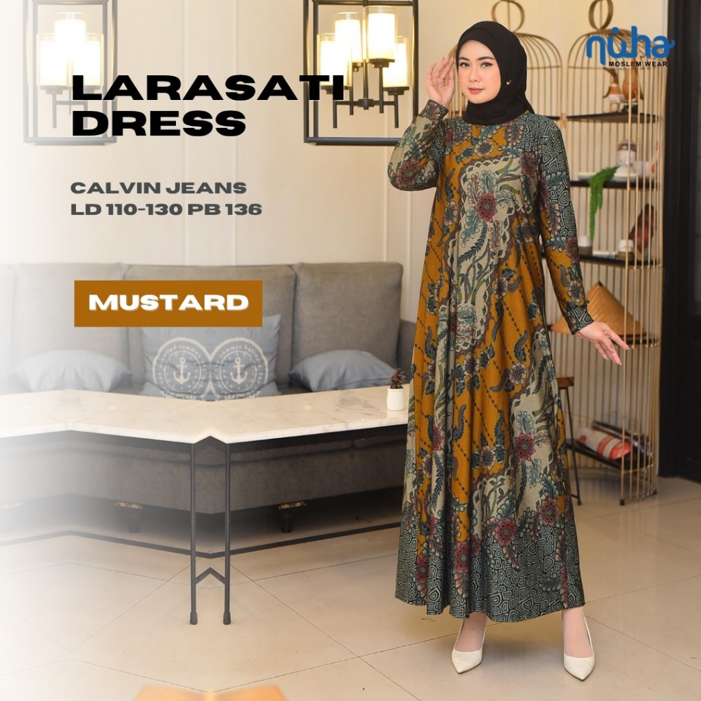 LARASATI DRESS MUSLIMAH / GAMIS WANITA MUSLIMAH / MOTIF BATIK BAHAN  PREMIUM BY NUHA
