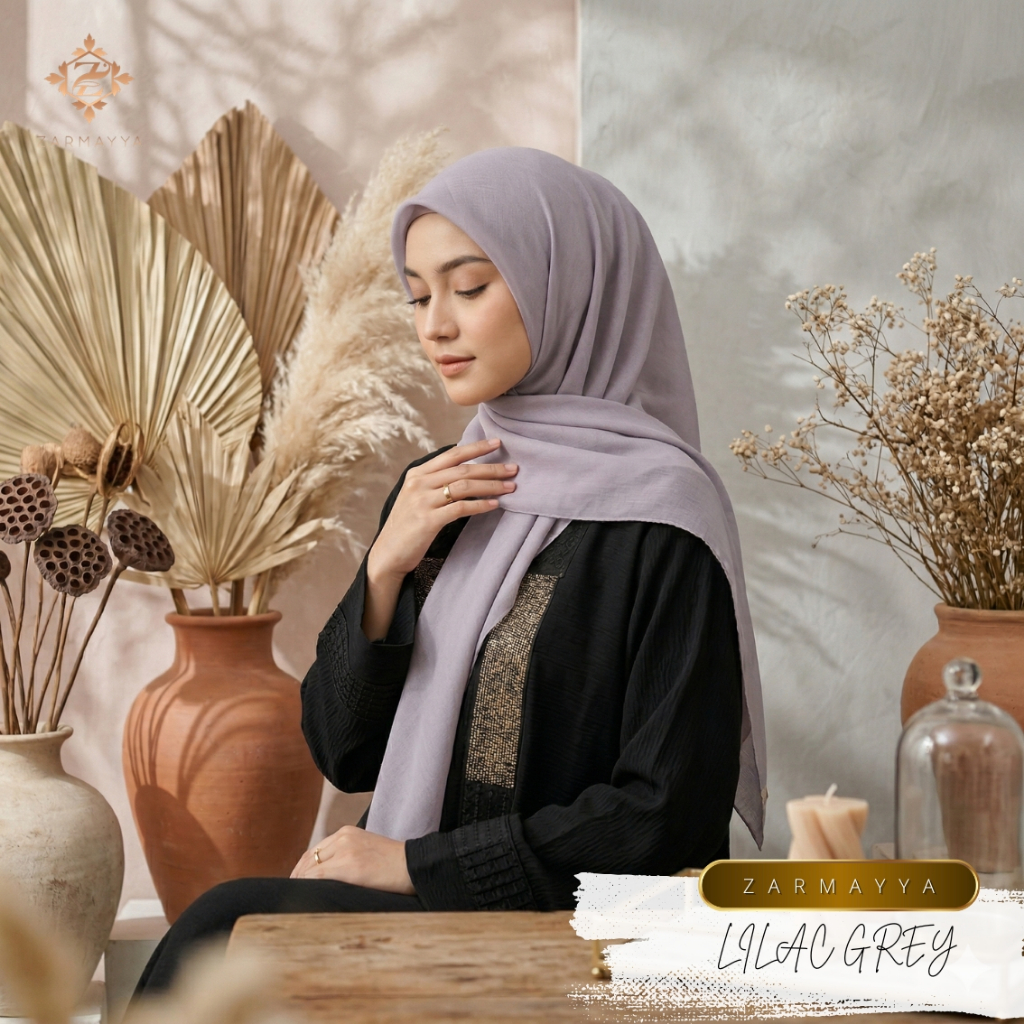 Zarmayya - Hijab Segi Empat Warna Lilac Grey Polos Bahan Paris Premium Lembut