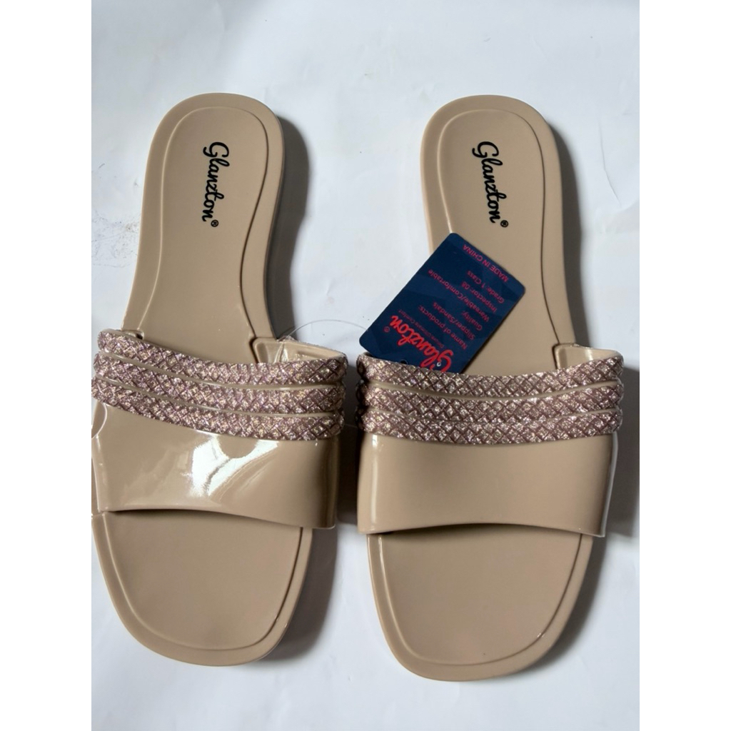Glanzton Sandal Selop Wanita Tali Kepang Gliter Mewah