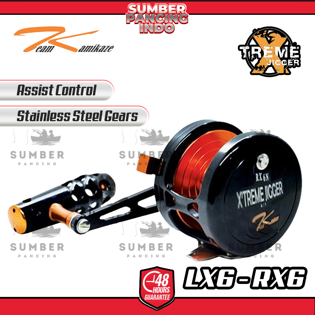 KAMIKAZE Reel Pancing Casting XTREME JIGGER Narrow Series RX6 - LX6  4:1 | Handle Kanan | Free PE Ka
