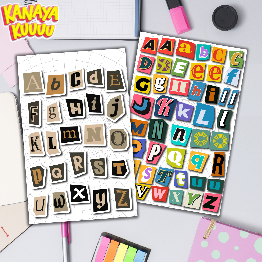 Stiker Alfabet Huruf A-Z | Stiker Dekorasi Scrapbook | Aesthetic Sticker Decorative Alphabet