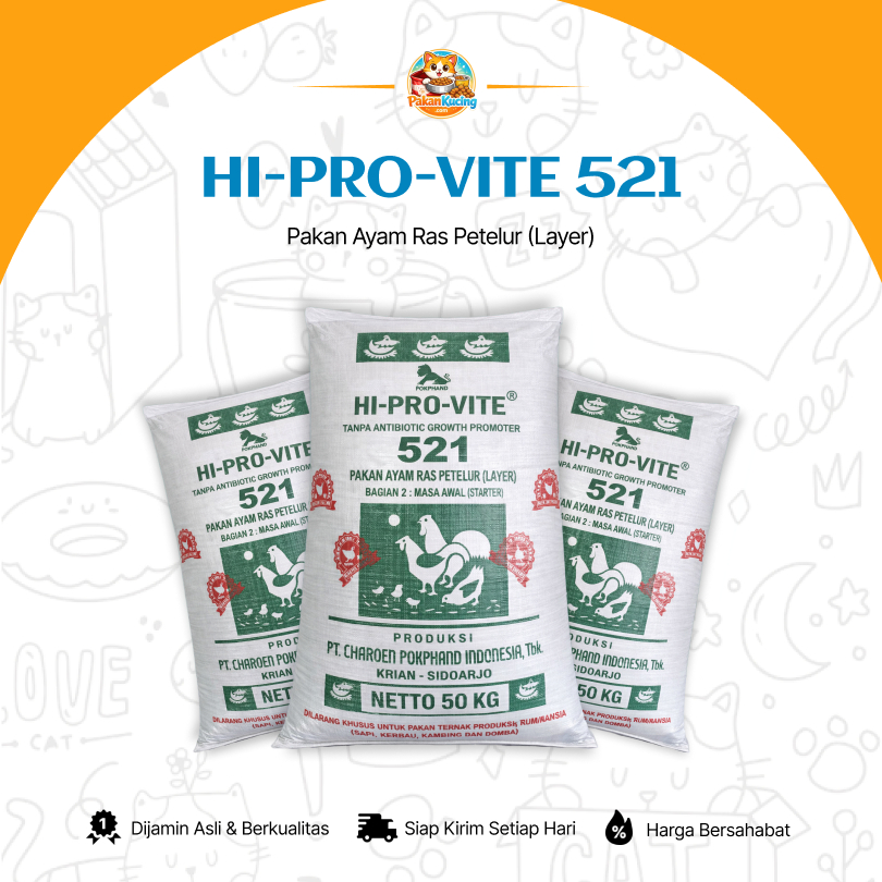 HI-PRO-VITE 521 - Pakan Ayam Petelur Masa Awal (Starter) | REPACK | PT. Charoen Pokphand | PakanKuci
