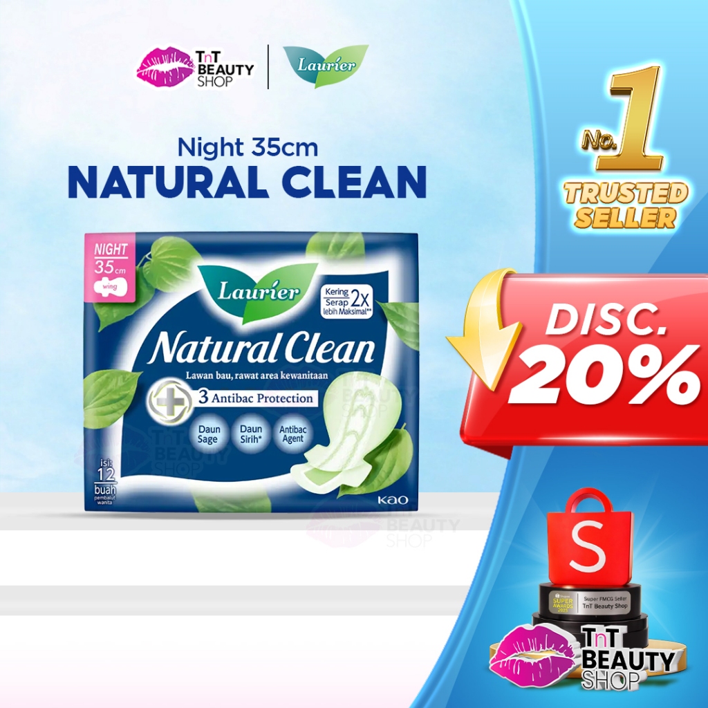 Laurier Natural Clean Night 35cm 12's | Pembalut Wanita | TnT Beauty Shop