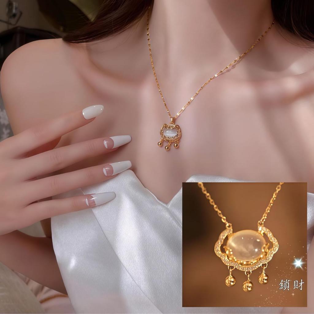 K23 - Kalung Lionting Batu Giok 3 Bandul Lapis Permata / Perhiasan Pesta Viral Korea Pesta / Aksesor