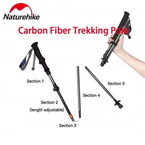 TREKKING POLE GALE UL 5 SECTION ADJUSTABLE FOLDING NATUREHIKE CNK2450DS012