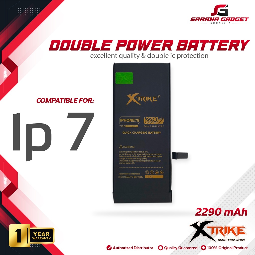 XTRIKE Baterai Double Power Original Apple Iphone 7 7G Batre Batrai Battery Handphone HP Ori Dual