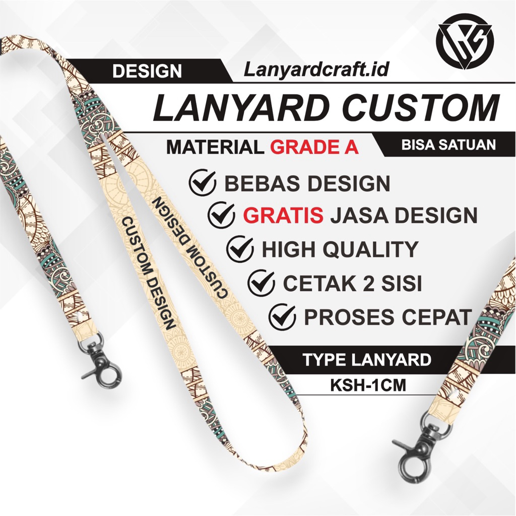 [CUSTOM SATUAN] Custom Lanyard Size 1cm Type KSH Lanyard Id Card Printing / Lanyard Custom Desain Sa