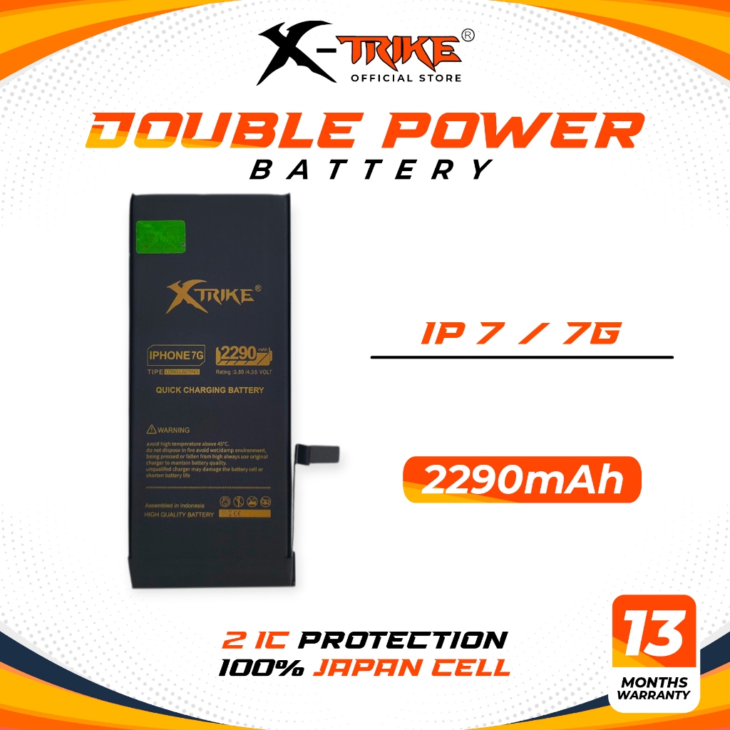 XTRIKE Baterai Double Power for Iphone 7 / 7G Batre Batrai Battery Handphone HP Ori Dual Ip Original
