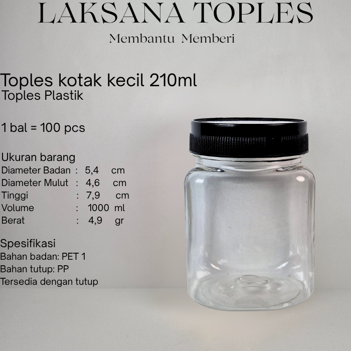 100 PCS | 1 BAL TOPLES KOTAK KECIL 210ML | JAR PLASTIK BUMBU 210 ML