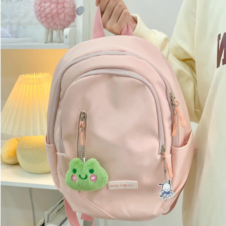 Tas Sekolah Anak Pink Lucu SMA Wanita Tas Bahu Kapasitas Besar Korea Import Fashion Backpack Tas Ran