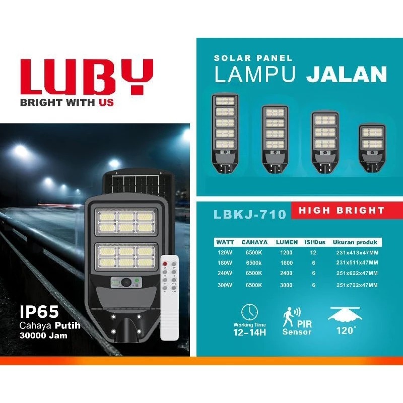 Luby Lampu Jalan Solar Panel Tipe LBKJ 710 120W / 240W Lampu Jalan High Bright Original