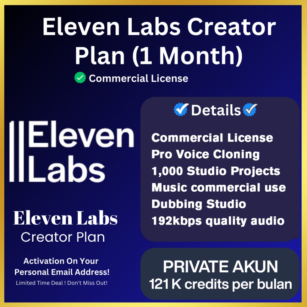 ElevenLabs Creator Plan 1 Bulan Privaat