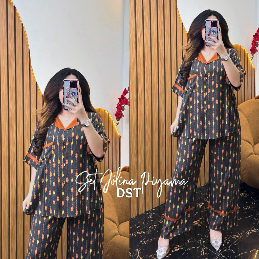 SET JOLINA PIYAMA / PIYAMA DST / LENGAN PENDEK / MOTIF MIX POLOS / BY DST COLLECTION