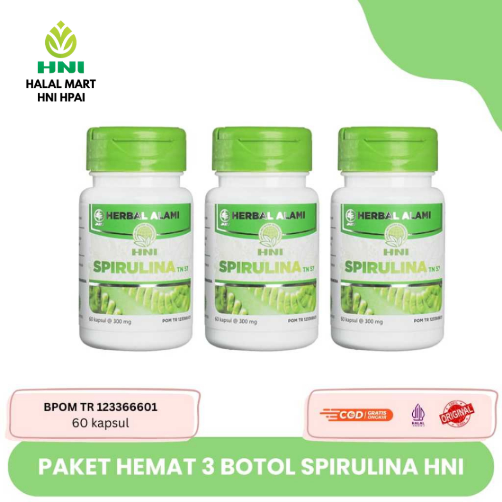 Paket Hemat 3 botol - SPIRULINA HNI HPAI Masker Wajah Anti Inflamasi Antioksidan Mengurangi Kolester