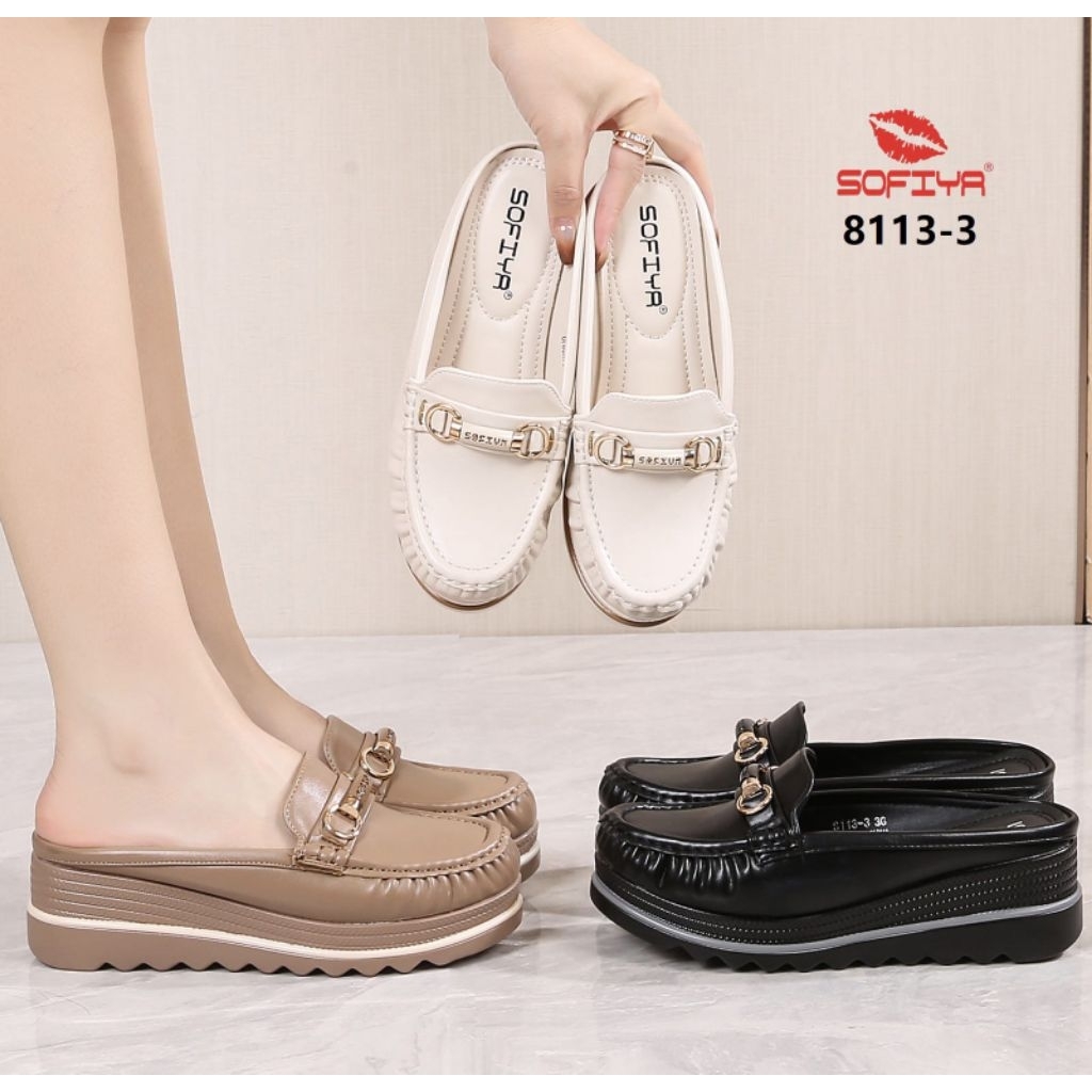 SOFIYA ORI 8113 3 BUSTONG WEDGES WANITA IMPORT/IMPOR / SEPATU BUSTONG  SLOP IN WANITA TINGGI HAK 5CM