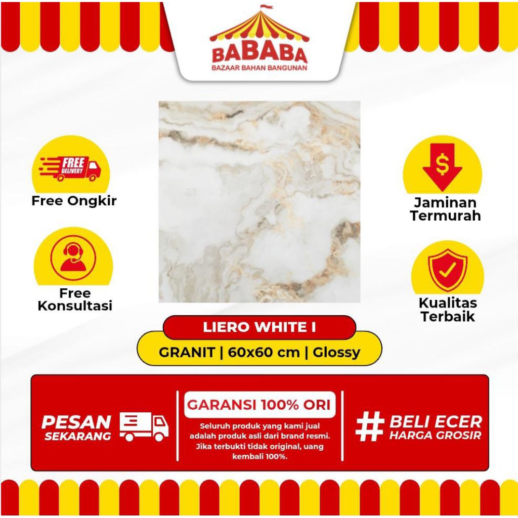 Granit Lantai Ukuran 60x60 Aman Liero White Glossy Motif Marble Granit Rumah