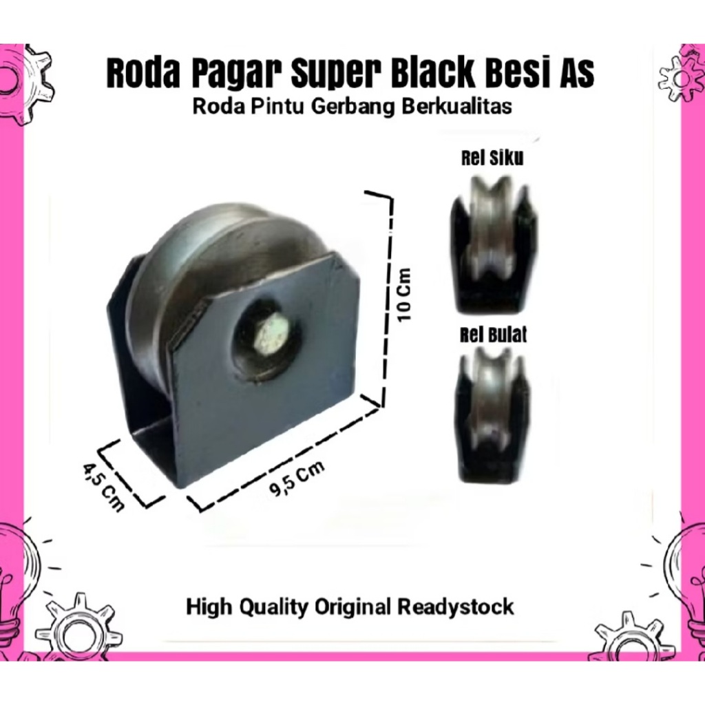 Roda pintu gerbang roda pagar super black besi as ukuran 10cm roda bubut istimewa Berkualitas