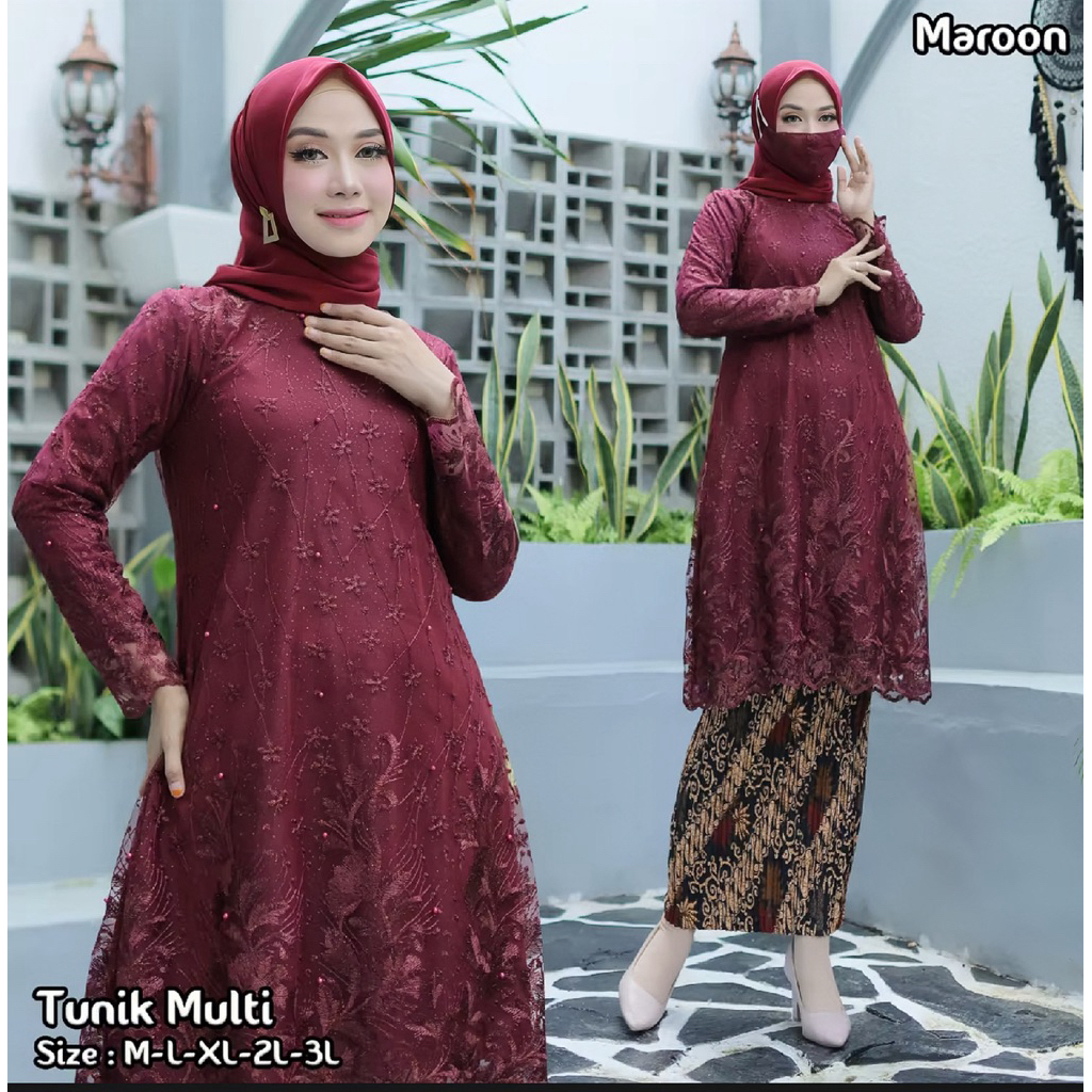 Setelan tunik kebaya brukat jumbo multi wanita dewasa terbaru/ set kebaya brokat modern dengan rok p