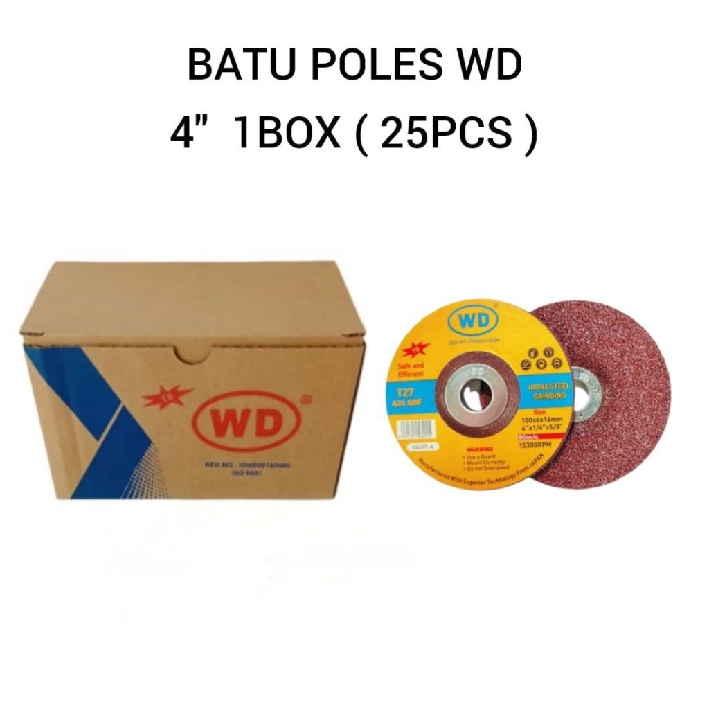WD Batu Gerinda / Mata Gurinda Poles Asah Besi Baja 4" inch 1 Dus ( isi 25biji )