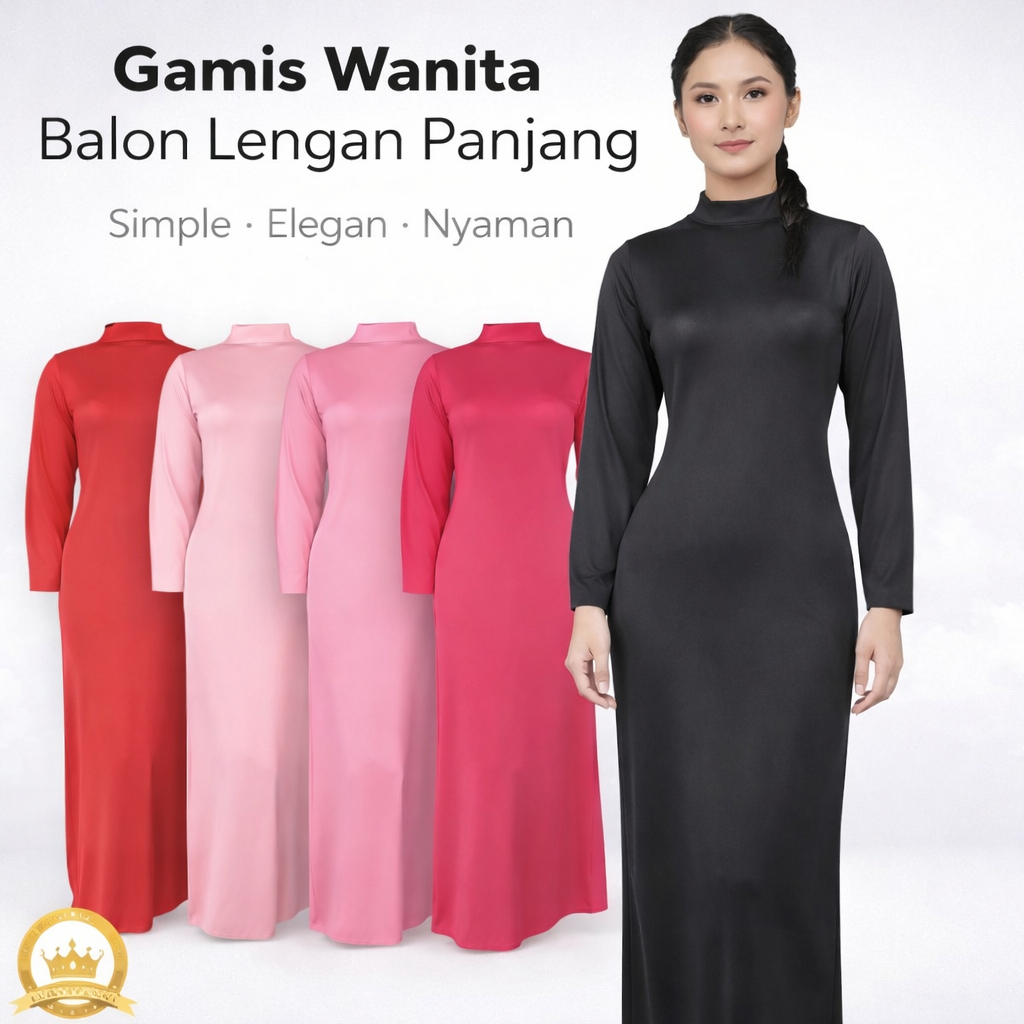 Baju Manset Gamis Lengan Panjang Spandek Balon Kerah Leher Tinggi Turtle Neck Wanita Polos Dalaman P